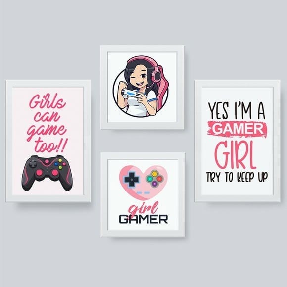 Quadro Decorativo Girl Gamer 4 peças Quarto Menina em Oferta na Shopee