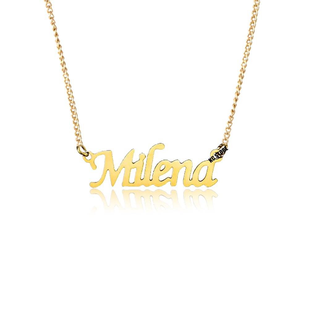 Colar corrente de Nome Milena feminino adulto mulher folheado dourado cor aço prata prateada colar de nome em Oferta na Shopee