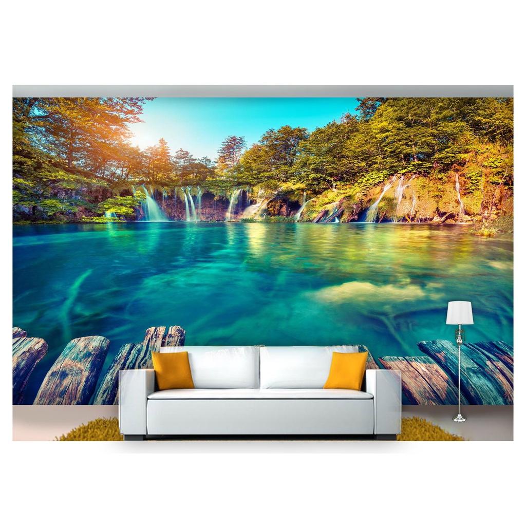 papel de parede Cachoeira Natureza Ponte 3D 10m² NCH158