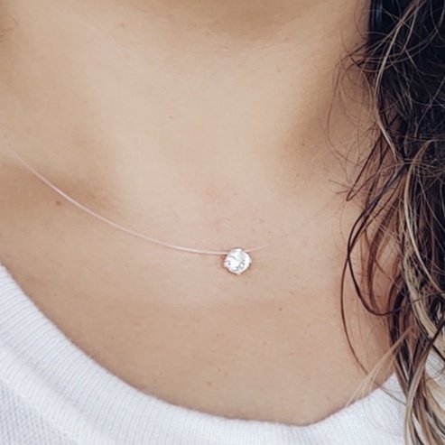 Colar Gargantilha Prata 925 Ponto de Luz Nylon Feminino Prata Legítima Certificado de Garantia