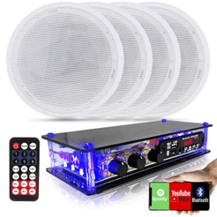 Kit Som Ambiente 4 Caixas de Som Arandelas de Embutir Gesso Pvc + Amplificador Bluetooth Usb Aux 2 Canais