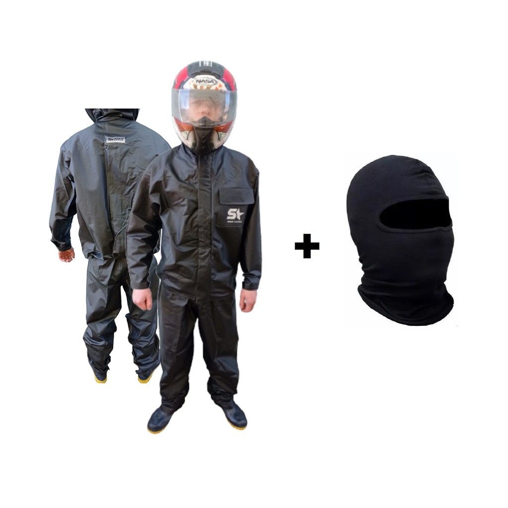 Capa De Chuva Conjunto Calça Jaqueta Impermeavel Luxo Pvc Com Bolso Moto / Motoboy / Motoqueiro + Touca Ninja Balaclava