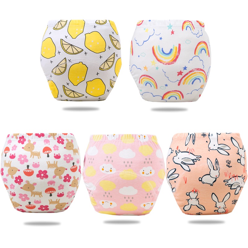 Kit 5 Calça De Treino Para Bebê Algodão Puro Impermeável Lavável Fraldas De Bolso Menina Menino Fralda Roupa Íntima