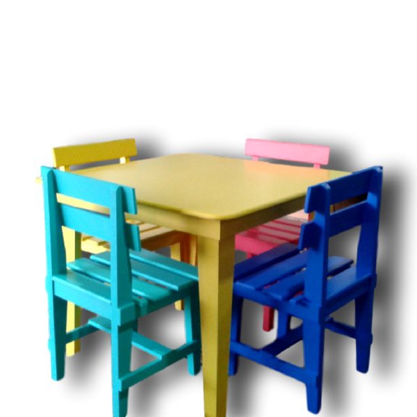 Mesa Estudo Mesinha Escolar Infantil 4 Cadeiras Didática Escrever Pintar Desenhar Brincar Refeições