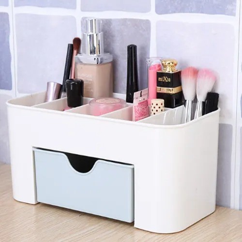 Porta Maquiagem Treco Organizador De Mesa Plástico C/ Gaveta