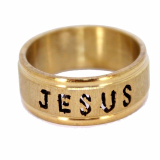 Anel Jesus Vazado 6MM Aço Inox Banho Ouro 18K Dourado - Religioso Cristão Não Fica Preto Antialérgico Masculino Feminino