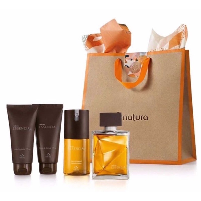 Kit Deo Parfum Perfume 100ml + Deo Corporal + Creme de Barbear + Balm Pós Barba Natura Essencial Tradicional Masculino Original Lacrado