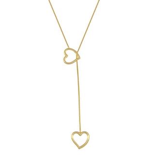 Colar Feminino Gravata 2 Corações Vazados Amoeto Semijoia