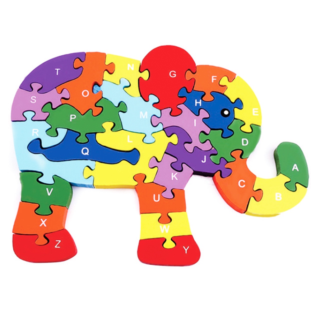 Quebra-cabeça Madeira Infantil Educativo Montessori Animal Elefante Com 26 Peças do Alfabeto em Oferta na Shopee