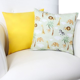 Kit Almofada Floresta Estampada Animais Infantil + Almofada Amarela Para Quarto De Bebê 100% Algodão