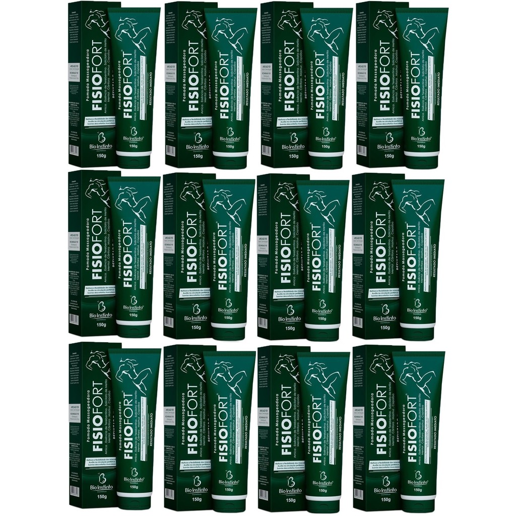 Kit 12 Pomada Massageadora 150g Fisiofort Verde - Bio Instinto