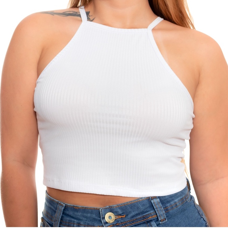 Cropped de Alcinha Canelado Branco