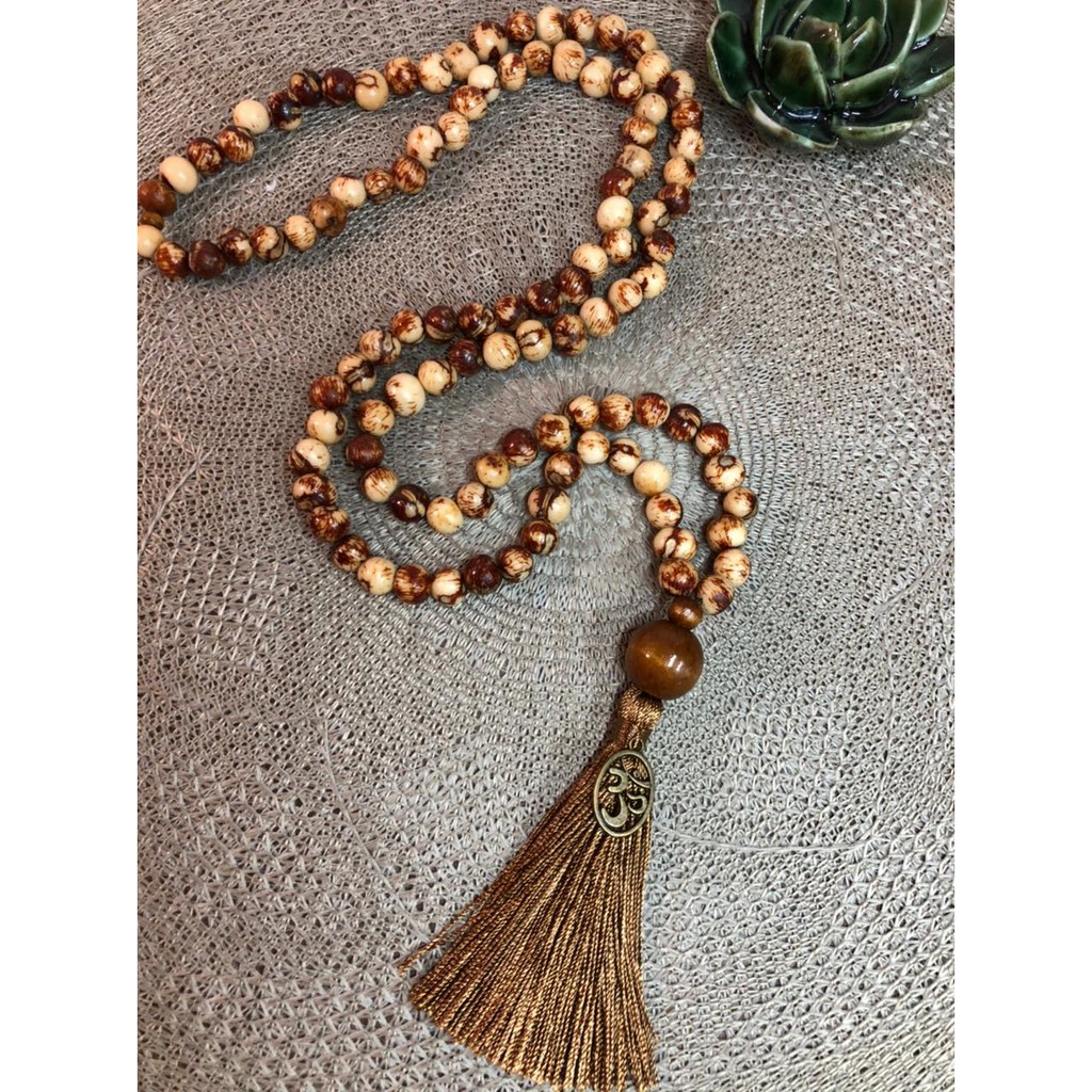 Imagem Japamala 108 Contas Sementes De Açaí Com Medalha Om Colar Hooponopono Semente de Açai