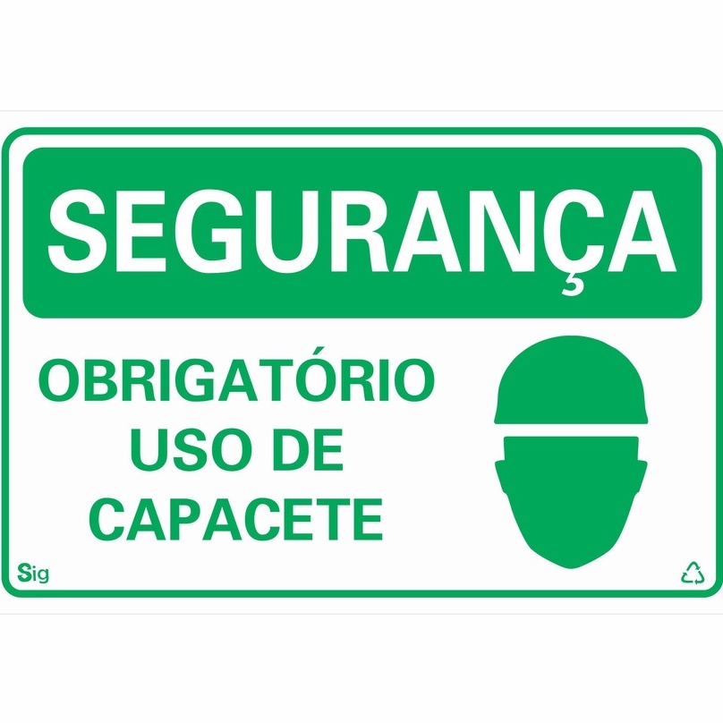 Placa de Sinalização SEGURANÇA OBRIGATÓRIO USO DE CAPACETE 20x30cm