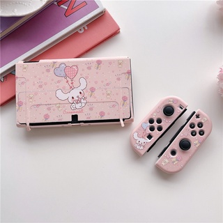 Nintendo Interruptor Caso OLED Moda Tema Animação Balão Estilo Rosa Bonito Cão Invólucro Jogo Console Alça Protector Capa