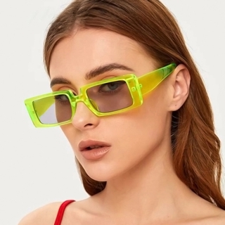 Novo Rectângulo Óculos De Sol Retângulo Mulher Fluorescente Verde Tiro De Rua Eyewear Preto Espesso Moldura Moda Feminina Feminino Frio Senhoras