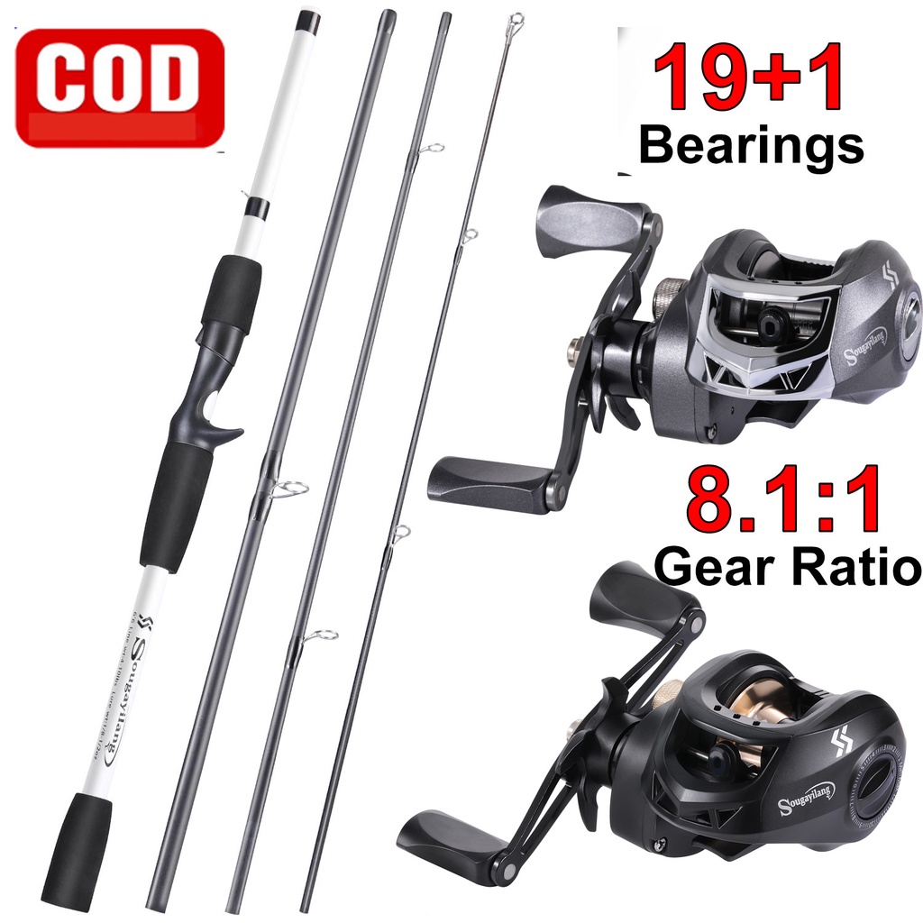 Sougayilang Conjunto De Vara De Pesca Telescópica De Carbono 19 + 1BB 8.1 : 1 Relação Da Engrenagem Max Drag 10kg