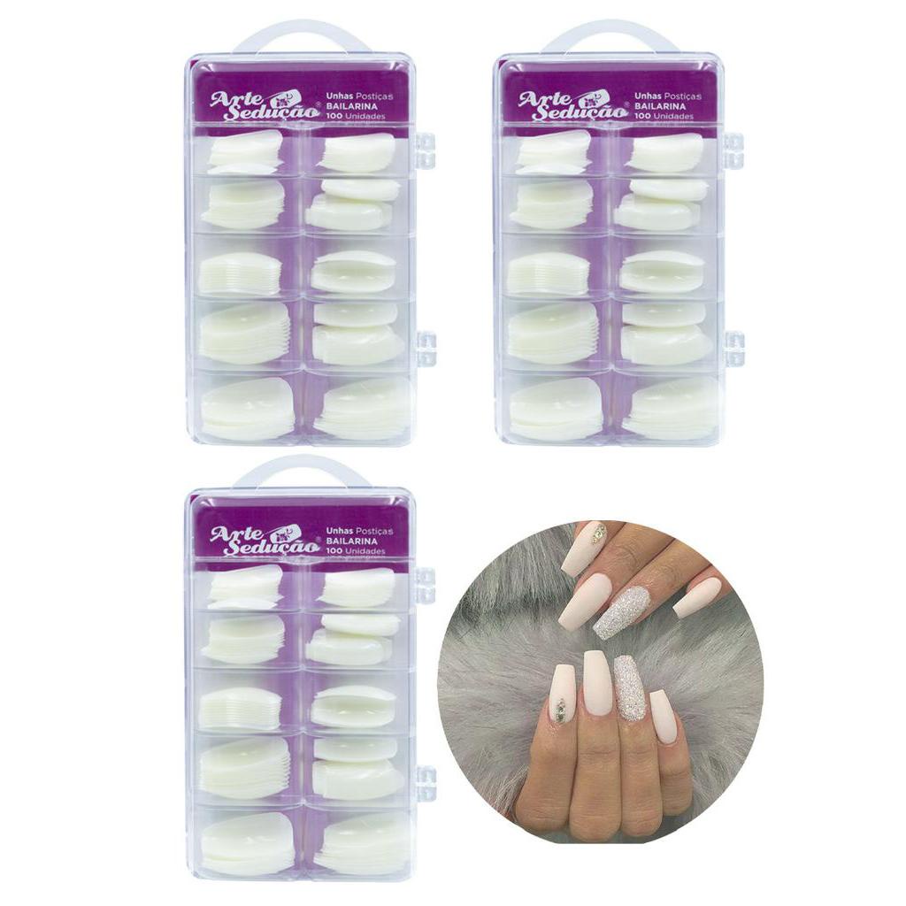 Kit Unhas Postiças Bailarina com 300 unidades, Arte Sedução