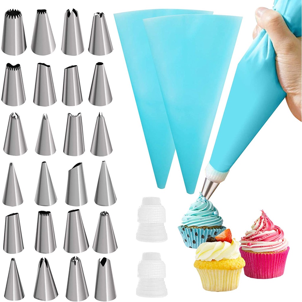 Imagem 24PÇS Bico Para Confeitar Conjunto De Saco De Confeiteira De Silicone Com Bico Para Decoração Com Creme Confeitaria Bolo