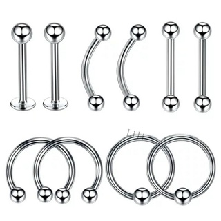 10Pçs piercing de orelha de aço inoxidável, batao nariz, sobrancelha