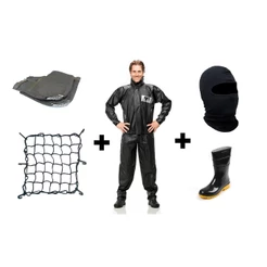 Conjunto Capa De Chuva Jaqueta Calça Em Pvc Bota Em Borracha Touca Ninja Balaclava Luva de Guidão Rede Elastica Motoboy