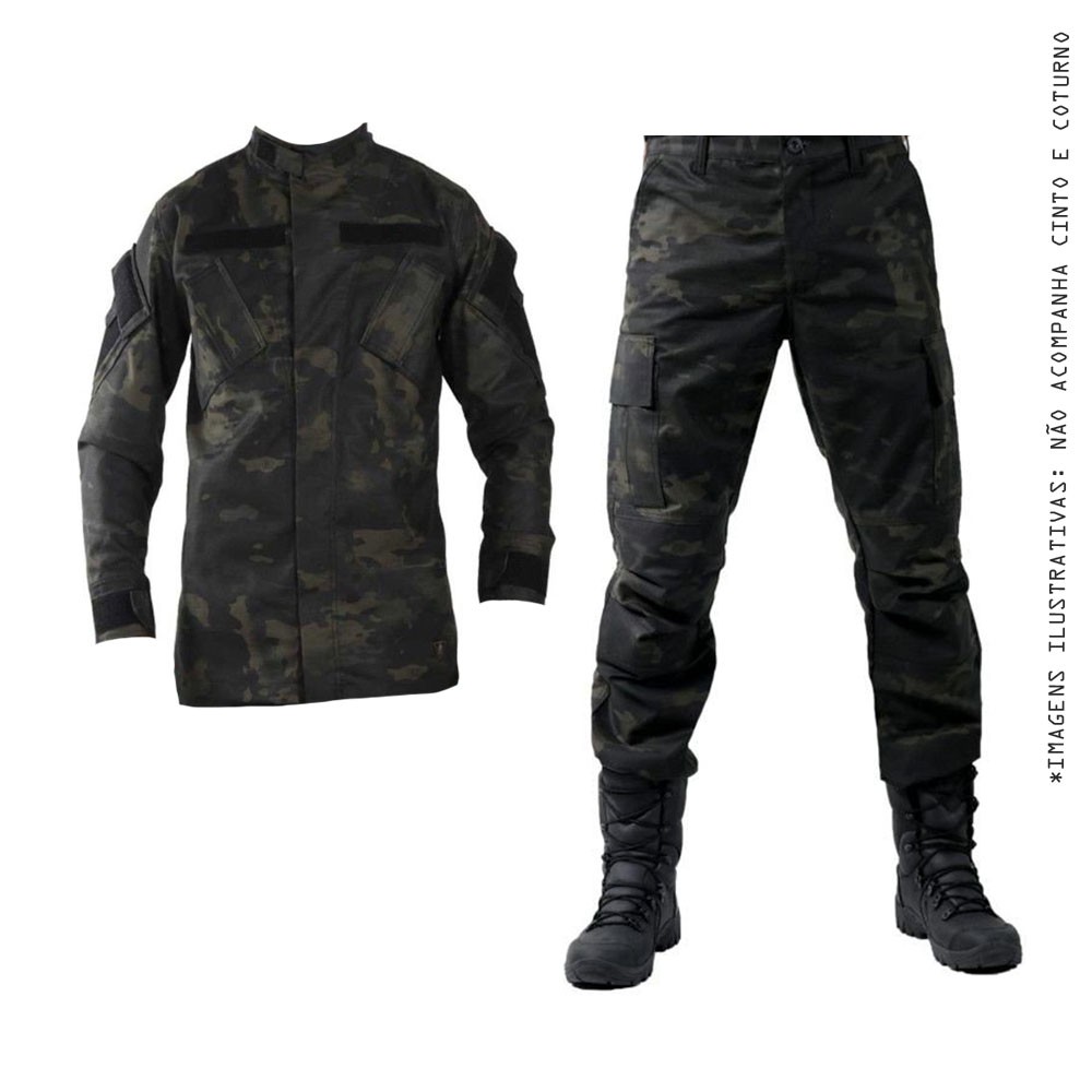 Farda Conjunto Fardamento Tático Airsoft (Calça Combat + Gandola) Bélica - Camuflado Multicam Black