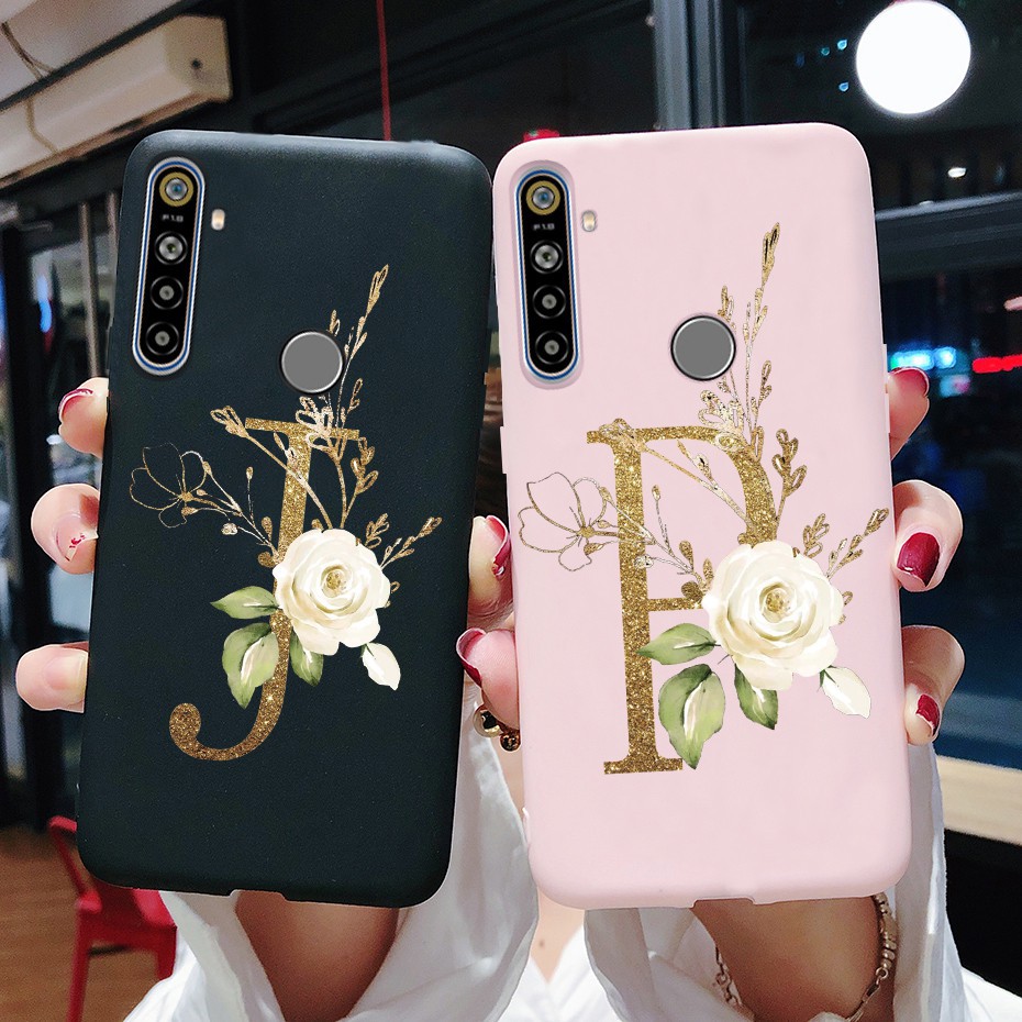Casing Case Realme 5 5i 5s 6i C3 Black Matte Shockproof Cute Letters Silicone Soft Cover Phone Case