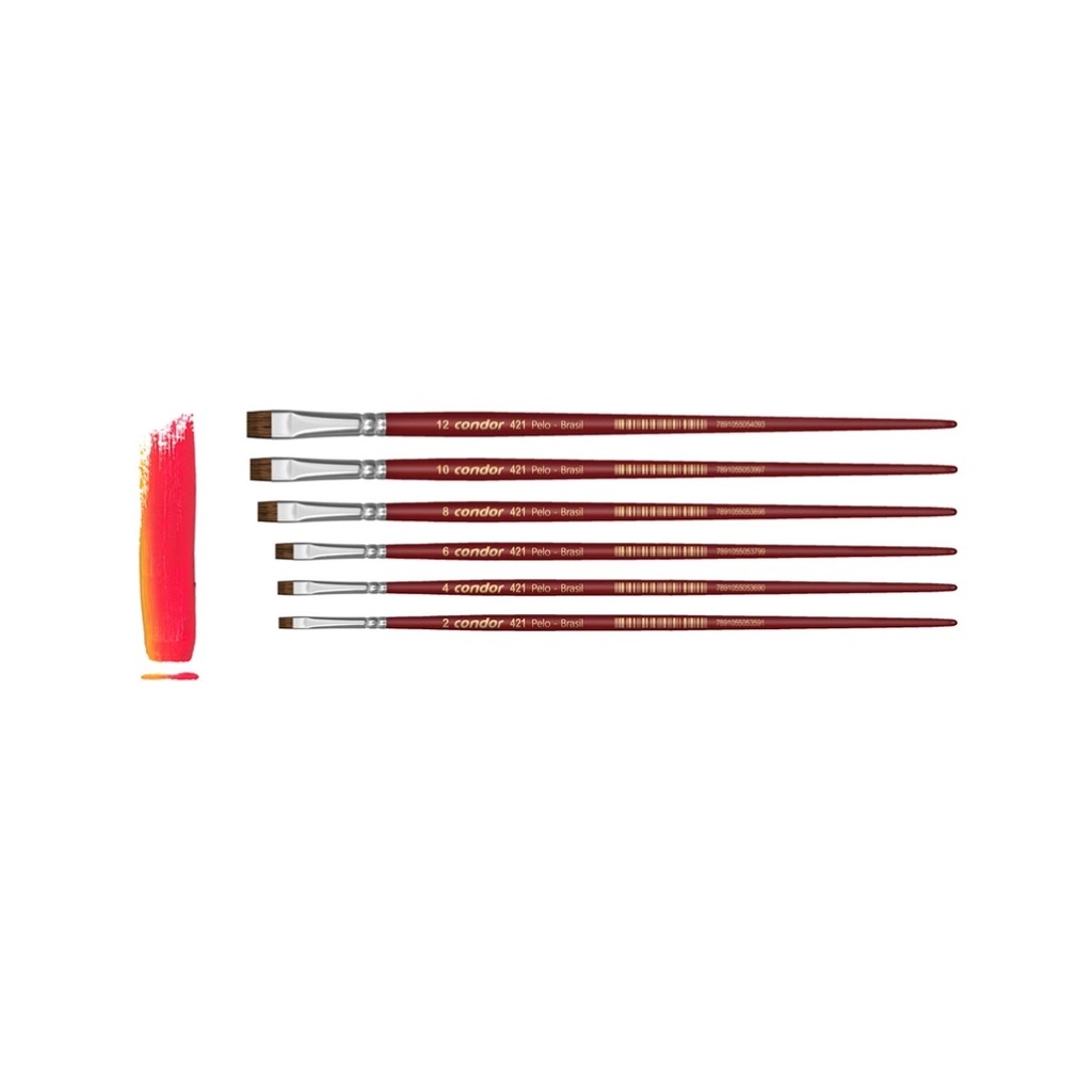 Kit 6 Pincel Chato Reto 421 Artista Orelha De Boi 2 - 12 Condor