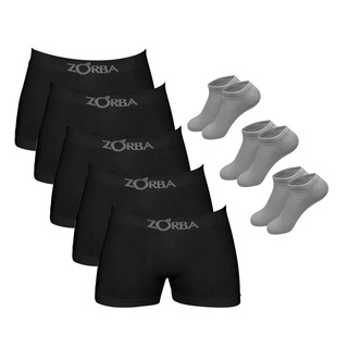 Kit 10 Cuecas Boxer Algodão Zorba Preto + 6 Pares de Meias
