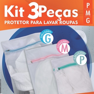 Kit 3 Sacos Para Lavar Roupa Intima Delicada Organizador Viagem Com Zíper P M G em Oferta na Shopee
