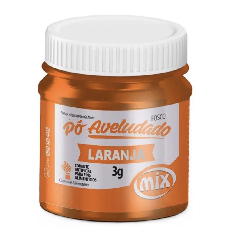 CORANTE PÓ LARANJA MIX 3G AVELUDADO FOSCO PARA DECORAÇÃO.