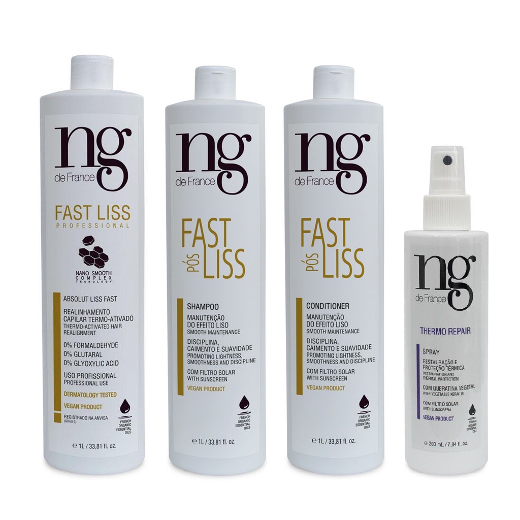 Ng De France Fast Liss Escova Progressiva + Pós Fast Liss Shampoo E Condicionador Manutenção Efeito Liso + Spray Thermo