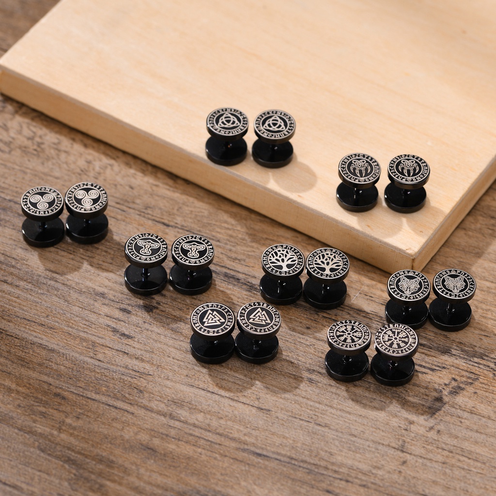 Vnox Mens Viking Black Stud Brincos Para Homens Mulheres , Conjunto Punk De Aço Inoxidável Norse Masculinos - Fashion Accessories