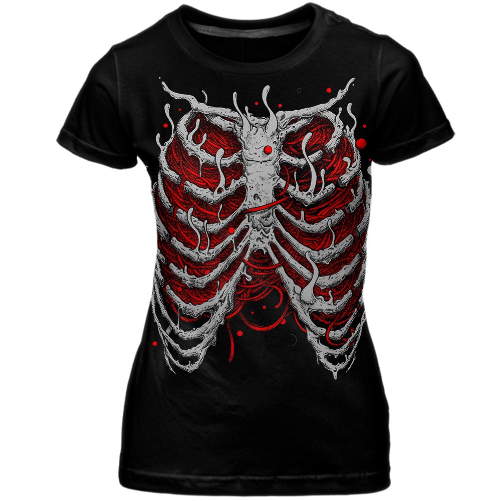 BABY LOOK Ribcage Esqueleto Caveira Punkstein em Oferta na Shopee