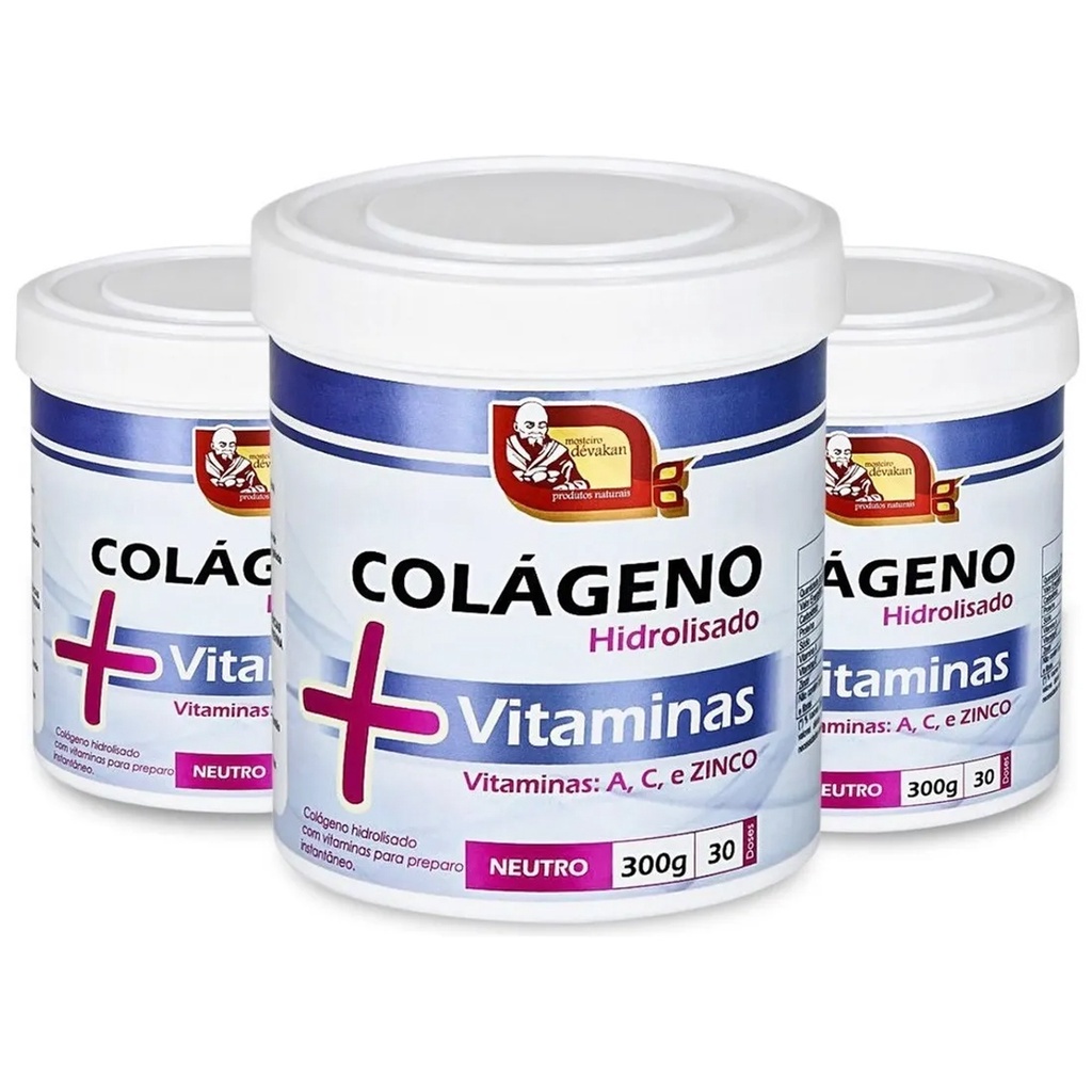 Colágeno Hidrolisado Com Vitaminas - Kit Com 3 Frascos 300g