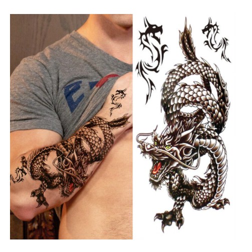Tatuagem Temporária Dragão - Removível - 20x9cm - Pronta entrega - FF-49 em Oferta na Shopee