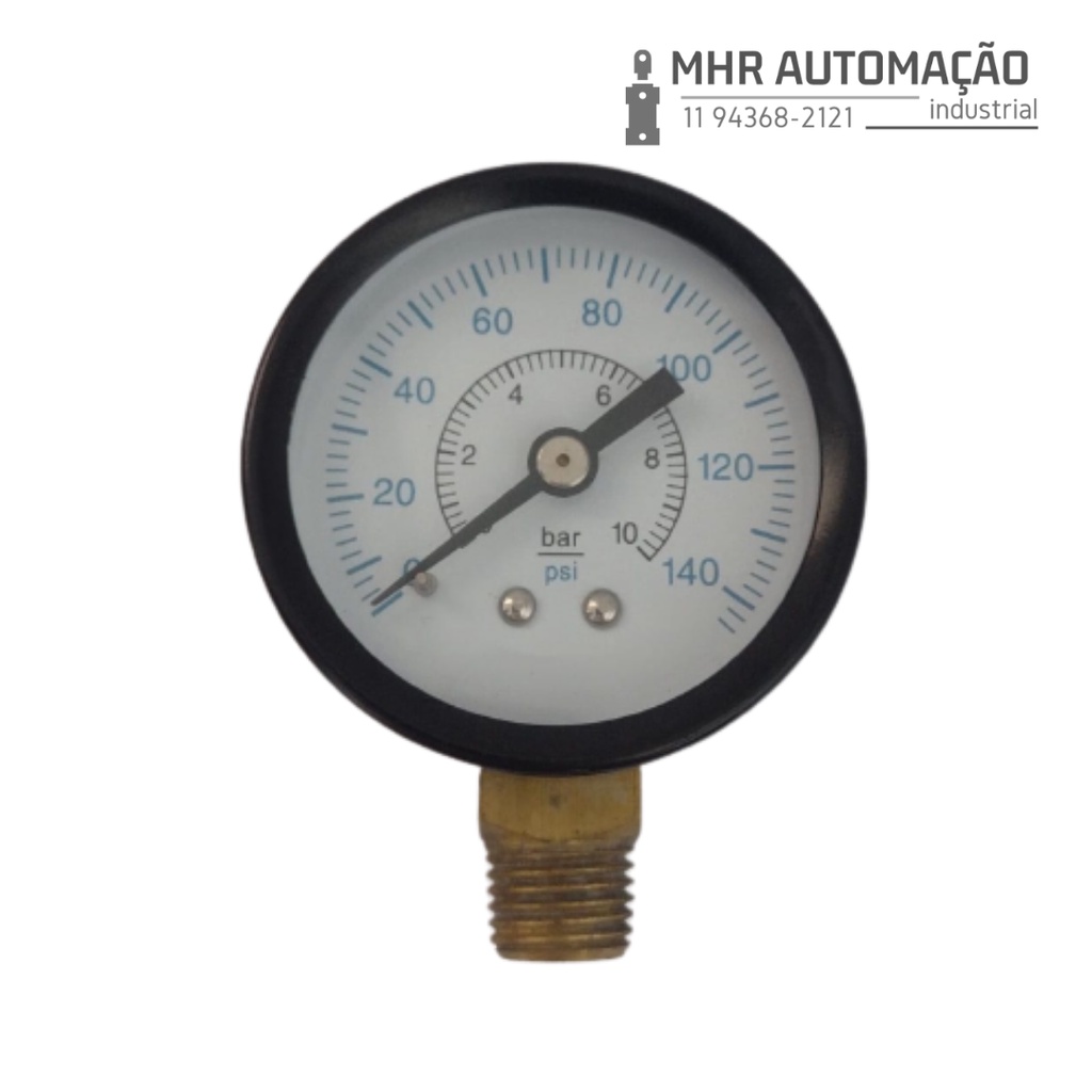 Manômetro Rosca Vertical 1/4" - 0 Á 10 Bar 150 Psi 50 mm - Manômetro de Precisão - Compressor