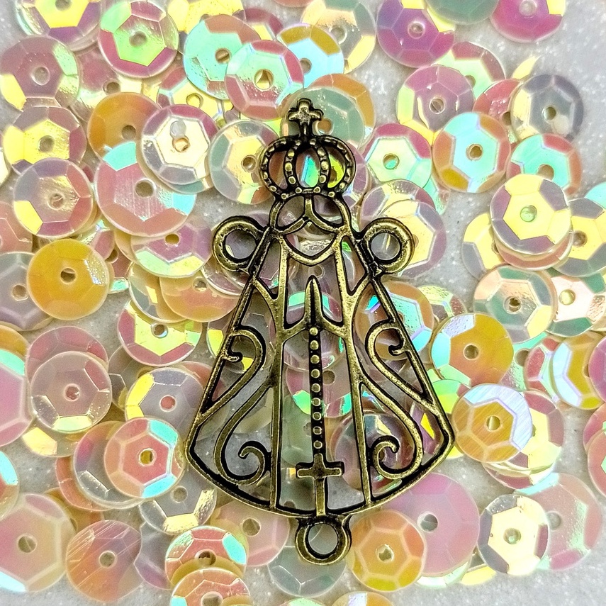 25 Entremeio Nossa Senhora Aparecida Vazado Ouro Velho - Peças para montagem - Terço Católico