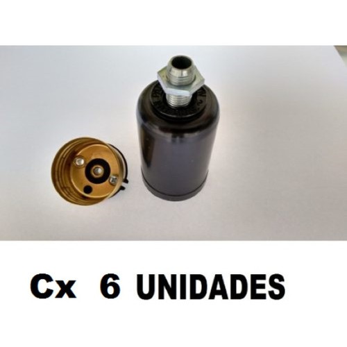 Kit 6 Soquetes Bocal Liso E27 Niple 5cm + Canopla Reta Preta