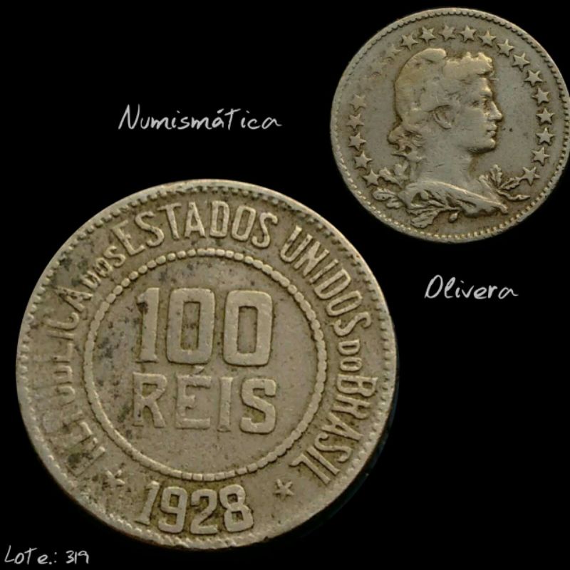 Moeda antiga 100 réis 1928 - Brasil. L.: 0056