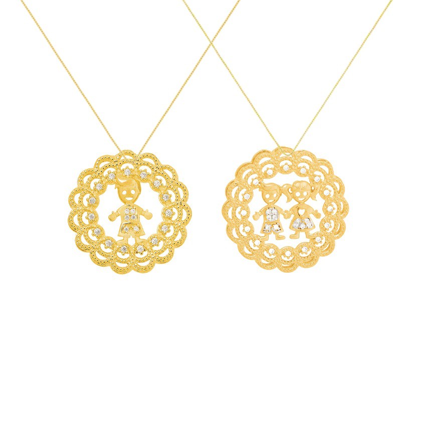 Colar Semijoia Cordão de Ouro Banhado Corrente Não é Bijuteria Colares Femininos Gargantilha Garantia Colar Mandala Zircônia Cristal Filhos