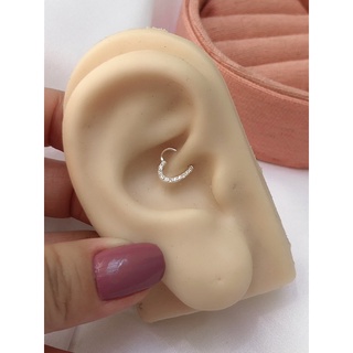Piercing prata 925 daith lado direito coração cravejado zirconias meia haste helix esquerdo torção