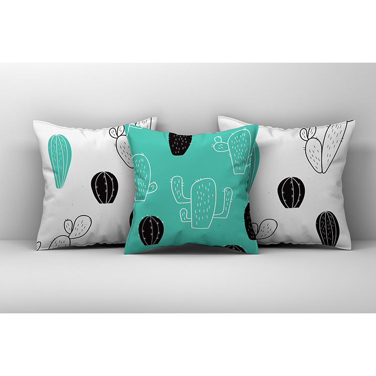 Kit 3 Capas de Almofadas Decorativas Cacto Turquesa e Branco - Infantil 078