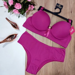 Conjunto Lingerie Liso Básico Com Bojo Calcinha Cintura Alta Tanga Tradicional - Moda Intima