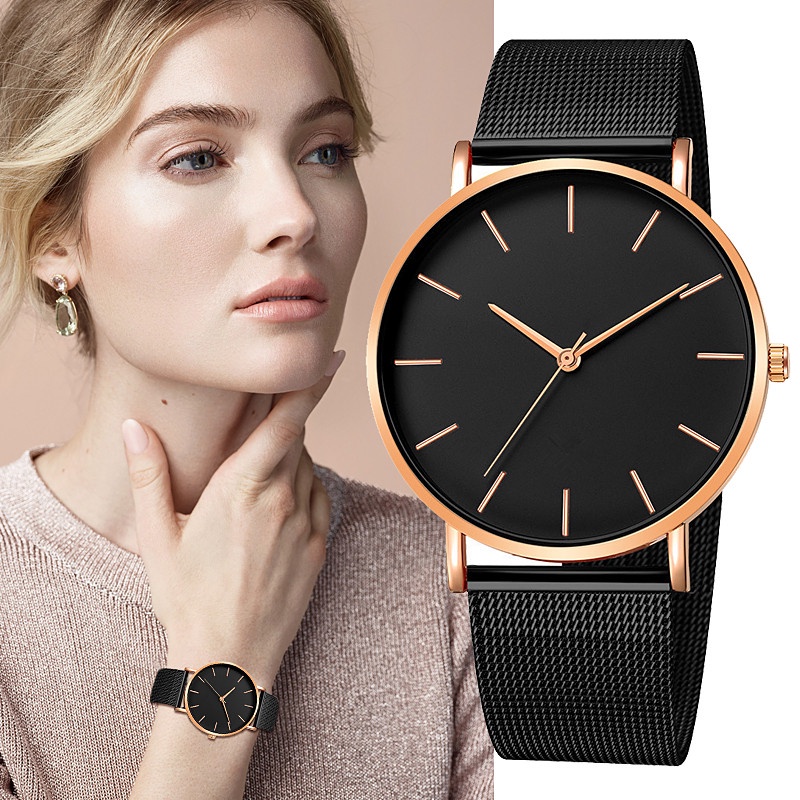 Relógio Feminino De Quartzo Simples Analógico De Cintura Ultrafina Estilo Cinto De Malha D...