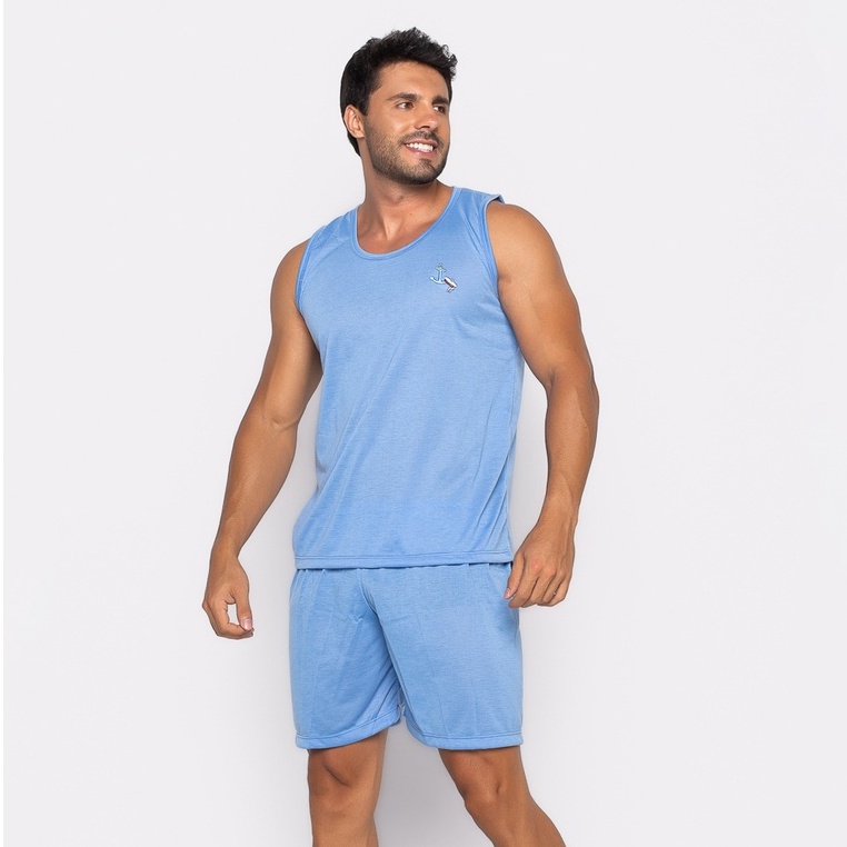 Kit 2 Pijama Curto Regata Short Verão Dormir Masculino 007