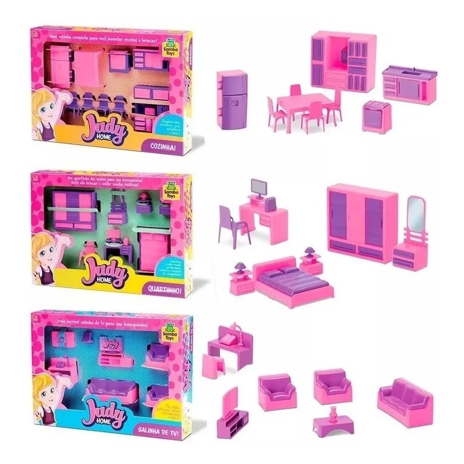 Kit Completo Casinha Boneca Menina Quarto Sala Cozinha Samba
