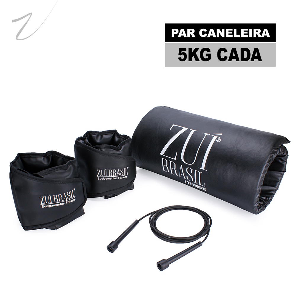 Caneleira Tornozeleira Peso 5kg Par + Colchonete Academia + Corda Crossfit