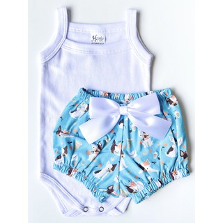 Conjunto Body Regata com Short Bloomer Bebê Menina 100% Algodão