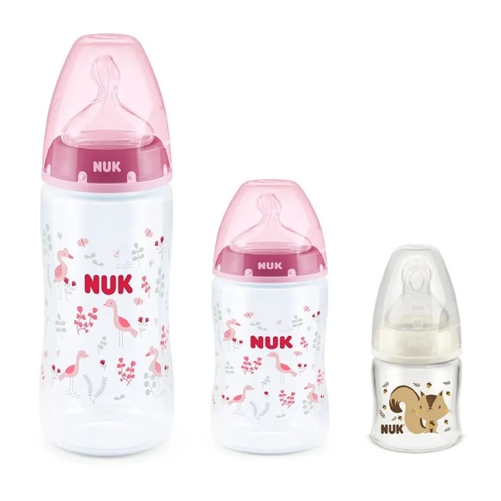 Kit 3 Mamadeiras Starter Rosa 90/150/300ml First Choice Nuk